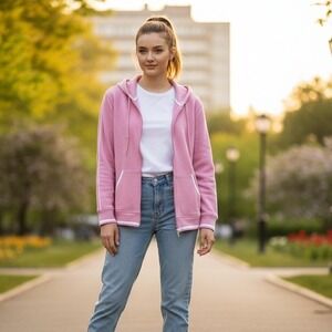 Active Pink Hoodie Sweatshirt Womens 18/20W Full Zip Drawstring Pockets Preppy‎